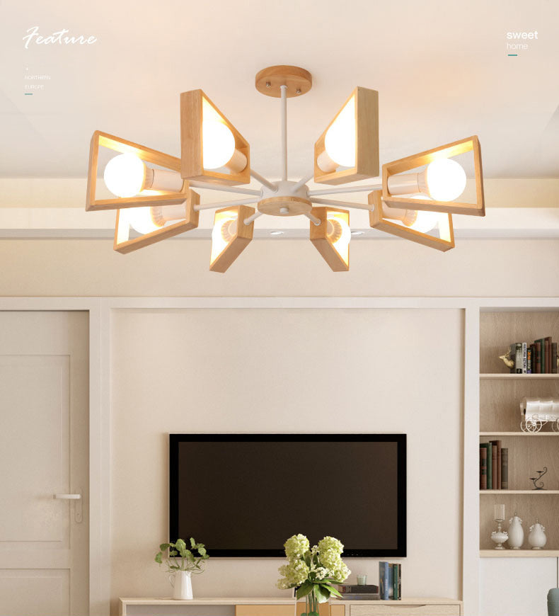 Ultra-modern Sputnik Hanging Chandelier Wood Hanging Lamp with Hanging Cord for Restaurant