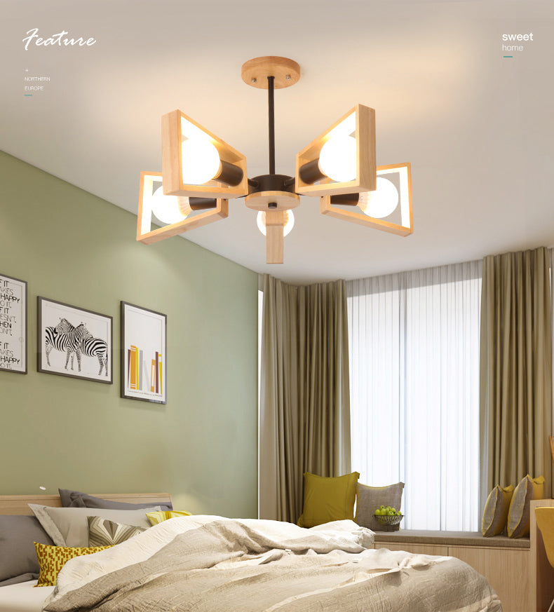 Ultra-modern Sputnik Hanging Chandelier Wood Hanging Lamp with Hanging Cord for Restaurant