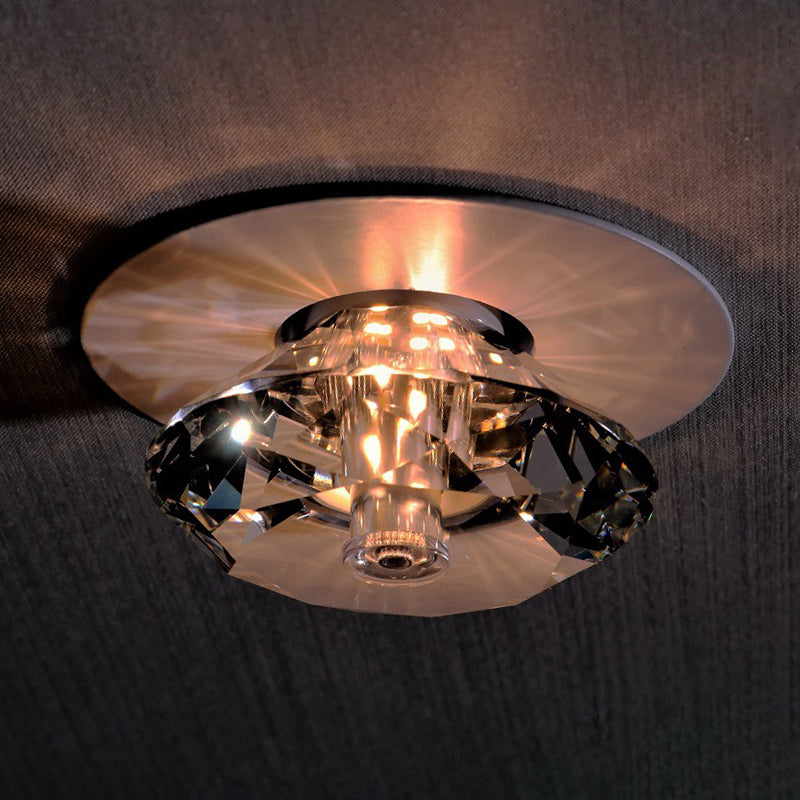 Moderne, schlichte Kristall-Deckenleuchte, rautenförmige Mini-Unterputzleuchte mit Metallbaldachin für Flur, Gang