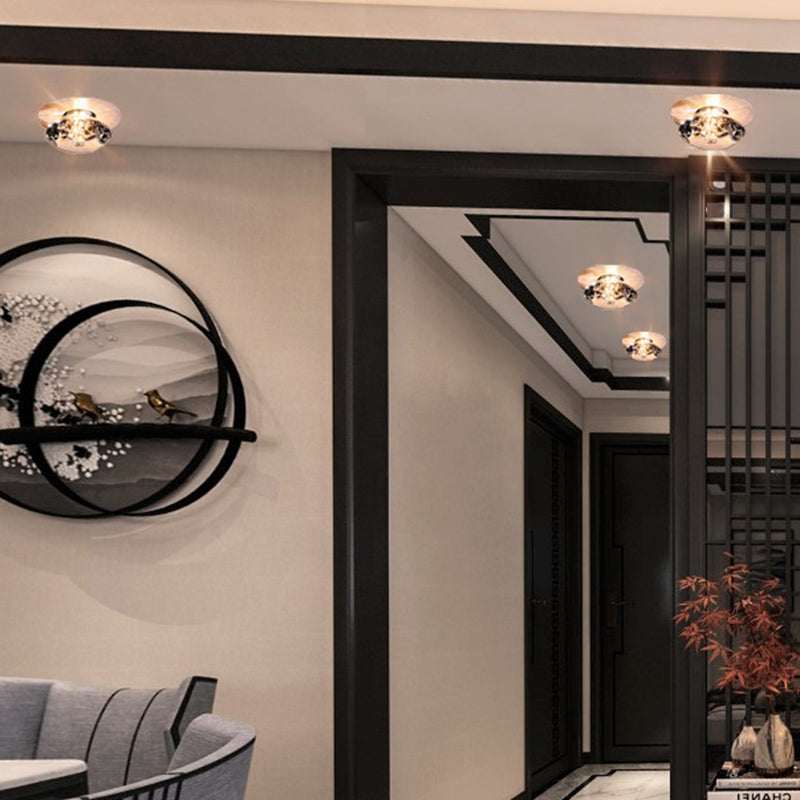 Moderne, schlichte Kristall-Deckenleuchte, rautenförmige Mini-Unterputzleuchte mit Metallbaldachin für Flur, Gang