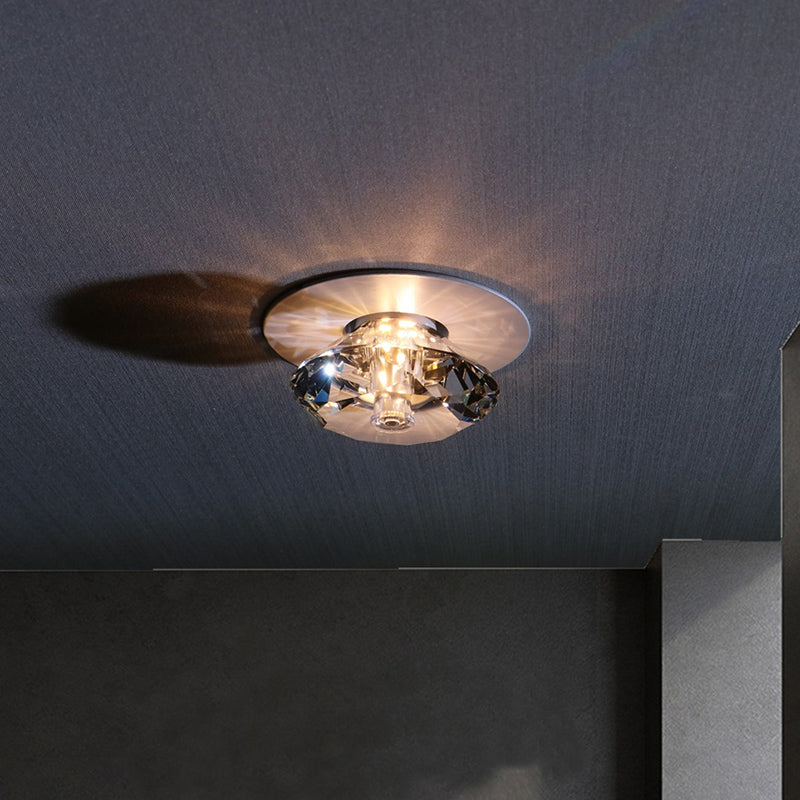 Moderne, schlichte Kristall-Deckenleuchte, rautenförmige Mini-Unterputzleuchte mit Metallbaldachin für Flur, Gang