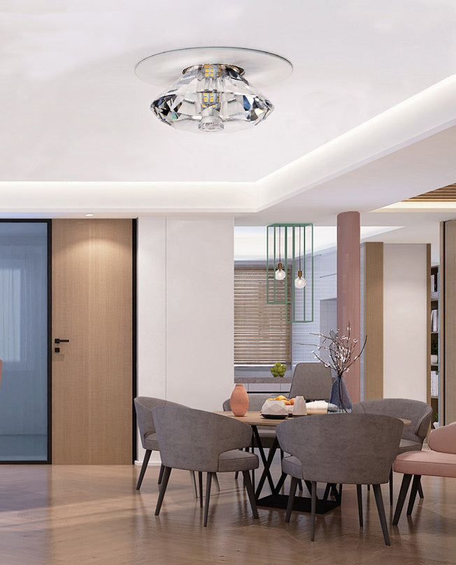 Moderne, schlichte Kristall-Deckenleuchte, rautenförmige Mini-Unterputzleuchte mit Metallbaldachin für Flur, Gang