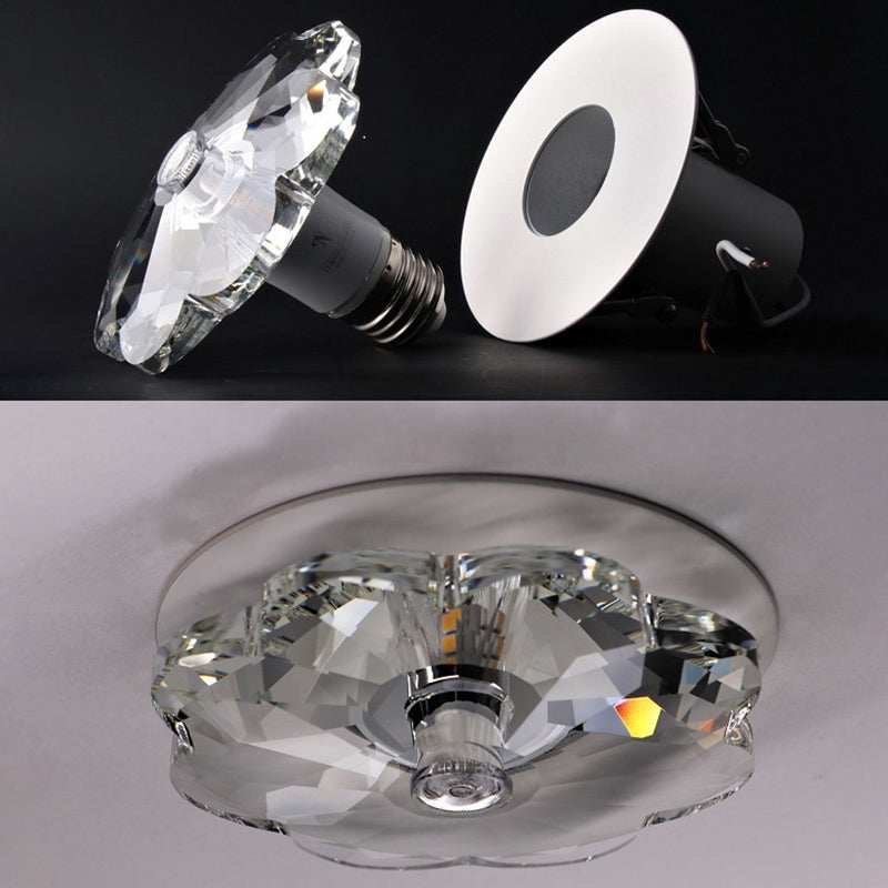 Mini plafoniera in cristallo larga 3,9 pollici Apparecchio di illuminazione a forma di fiore moderno e semplice per camera da letto con baldacchino in metallo