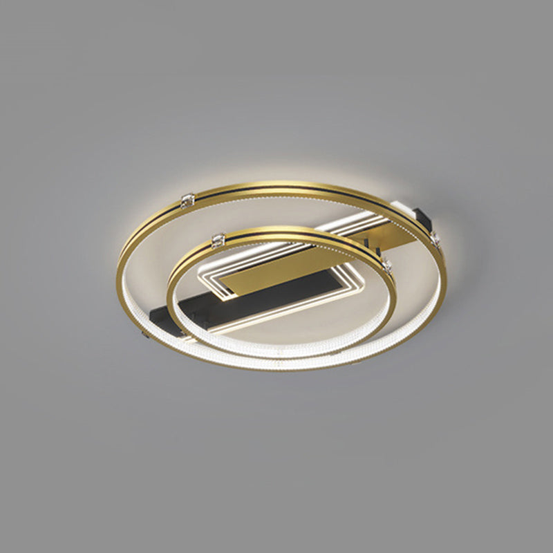Gouden dubbele ring Noordse stijl plafondverlichting armatuur ijzer kunst acryl tint led spoeling mount licht voor woonkamer