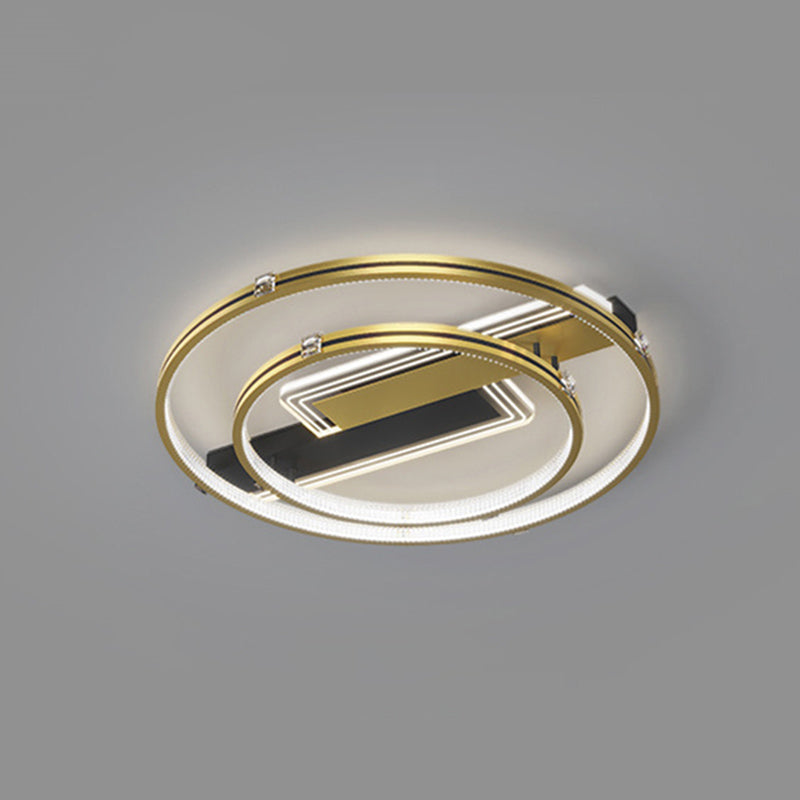 Doble anillo dorado estilo nórdico techo accesorio de iluminación de hierro tono acrílico led al ras de montaje para sala de estar para sala de estar