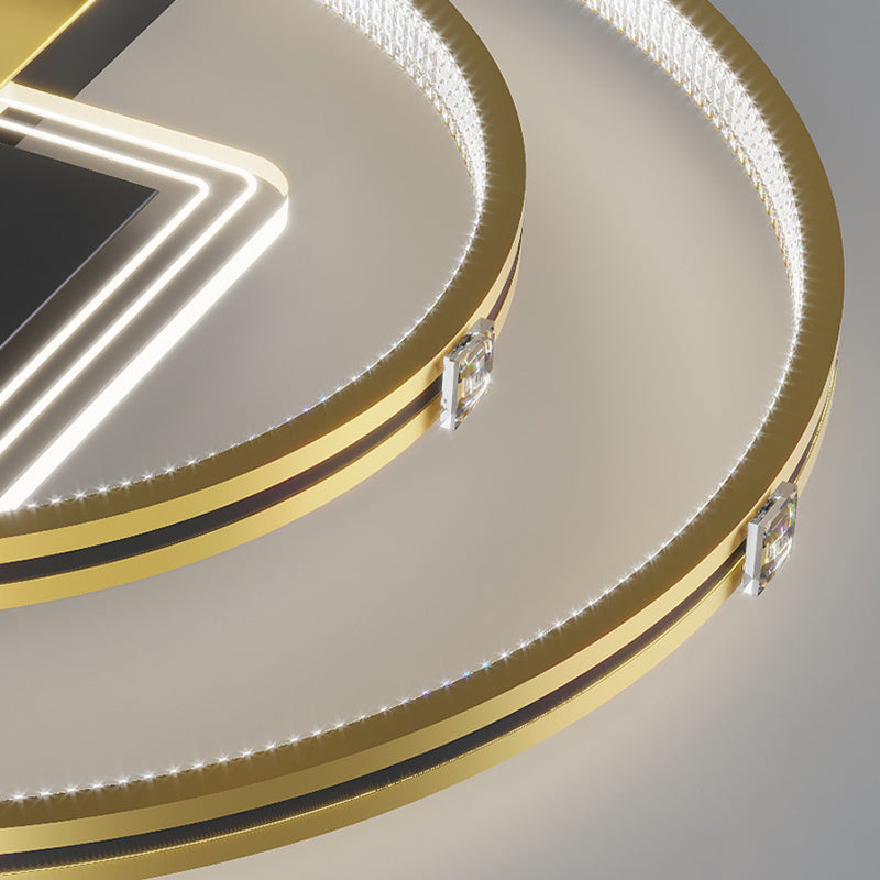 Doble anillo dorado estilo nórdico techo accesorio de iluminación de hierro tono acrílico led al ras de montaje para sala de estar para sala de estar