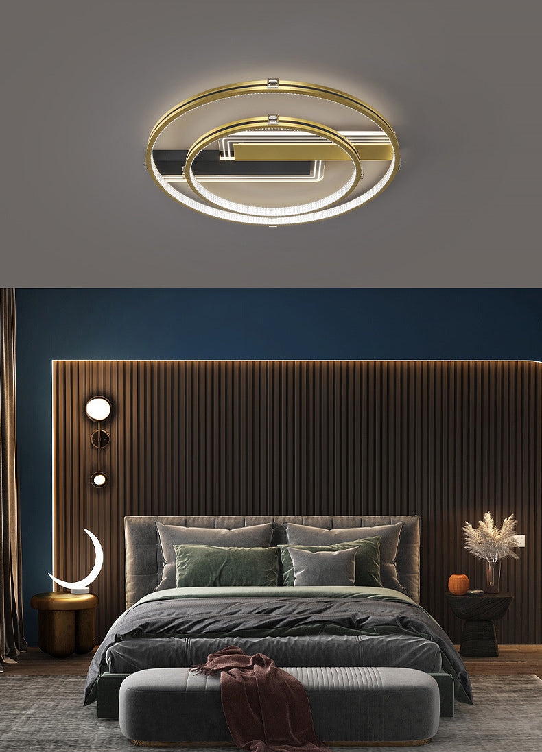 Doble anillo dorado estilo nórdico techo accesorio de iluminación de hierro tono acrílico led al ras de montaje para sala de estar para sala de estar