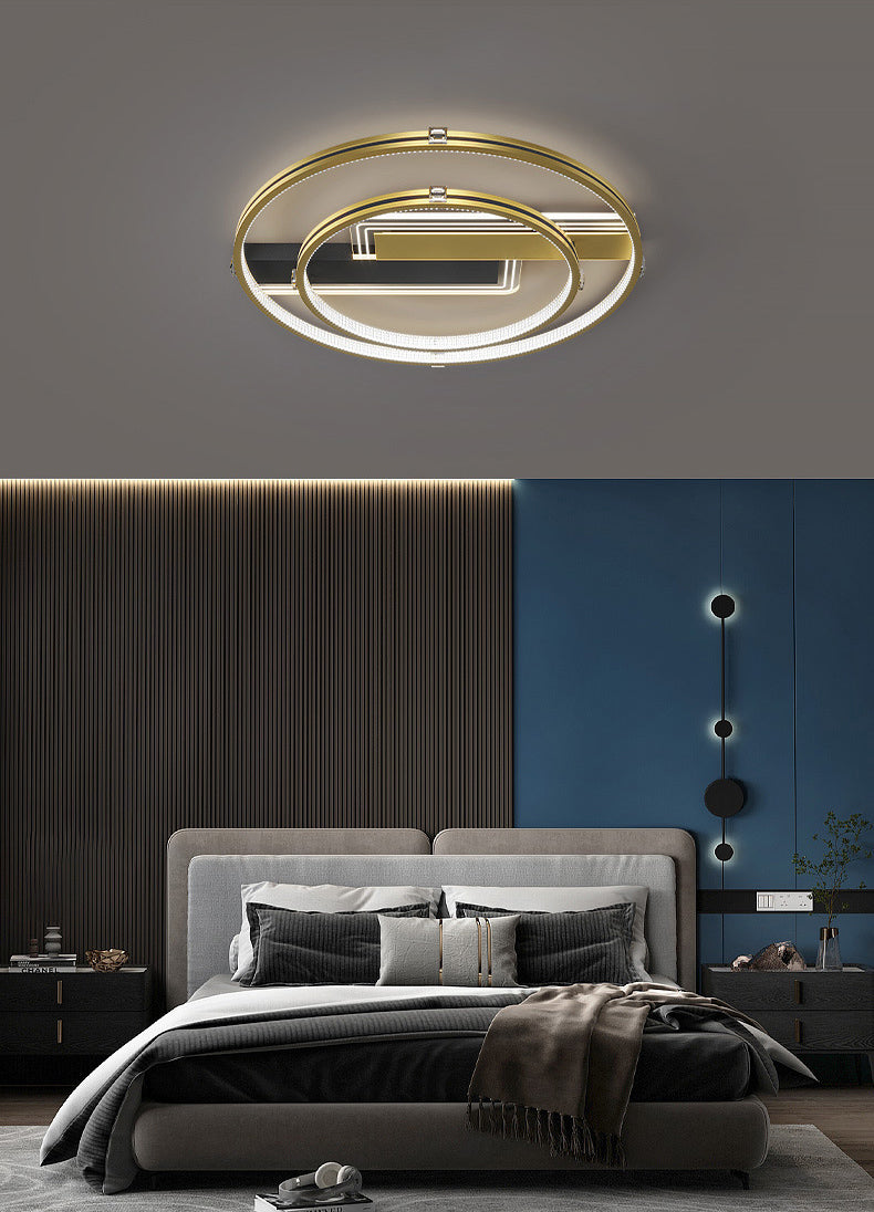 Doble anillo dorado estilo nórdico techo accesorio de iluminación de hierro tono acrílico led al ras de montaje para sala de estar para sala de estar