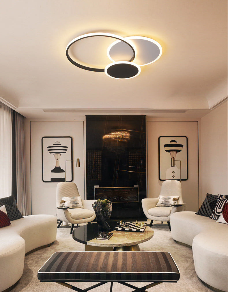 3 lámparas de techo LED circulares cruzadas lámparas de restaurante integradas modernas y simples de galvanoplastia metálica