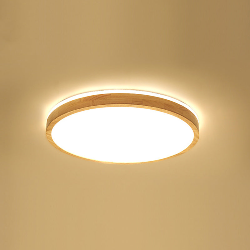 2.2 Inch Ultra-thin Round Wooden Ceiling Light Acrylic Shade Contemporary Minimalism Lighting Fixture for Bedroom