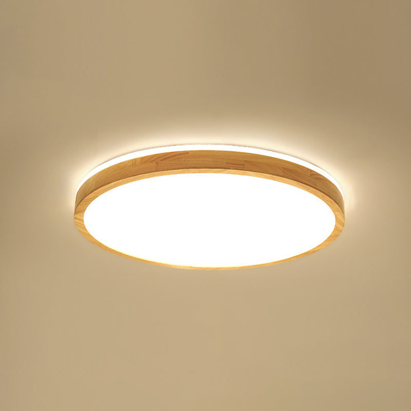 2.2 Inch Ultra-thin Round Wooden Ceiling Light Acrylic Shade Contemporary Minimalism Lighting Fixture for Bedroom