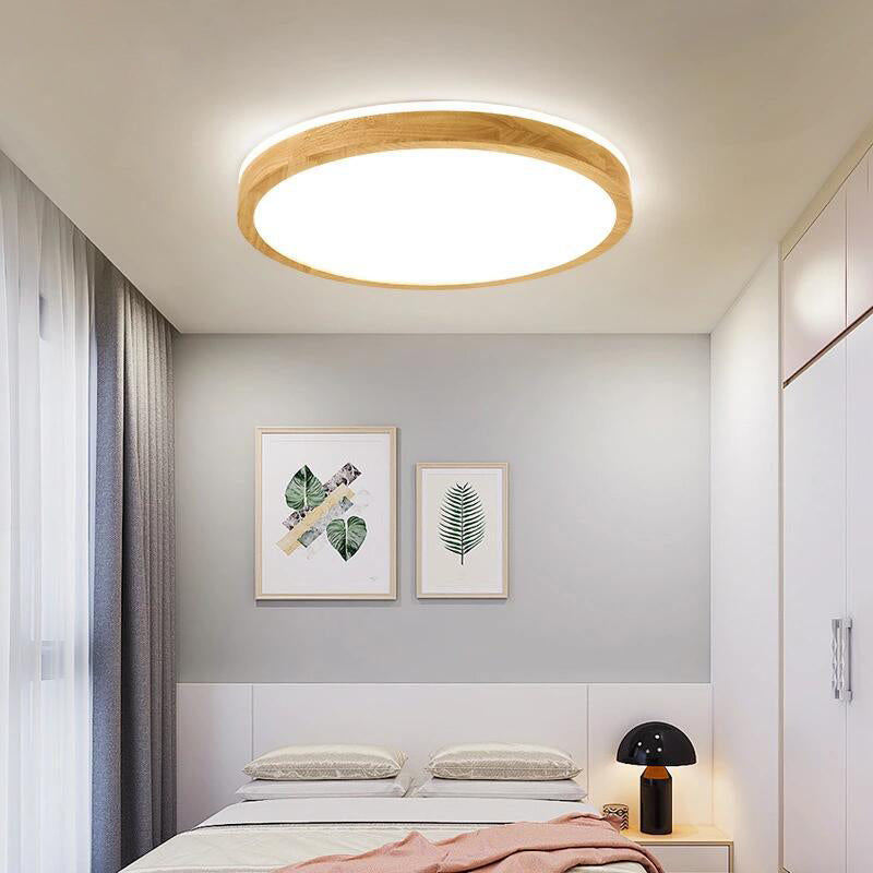 2.2 Inch Ultra-thin Round Wooden Ceiling Light Acrylic Shade Contemporary Minimalism Lighting Fixture for Bedroom