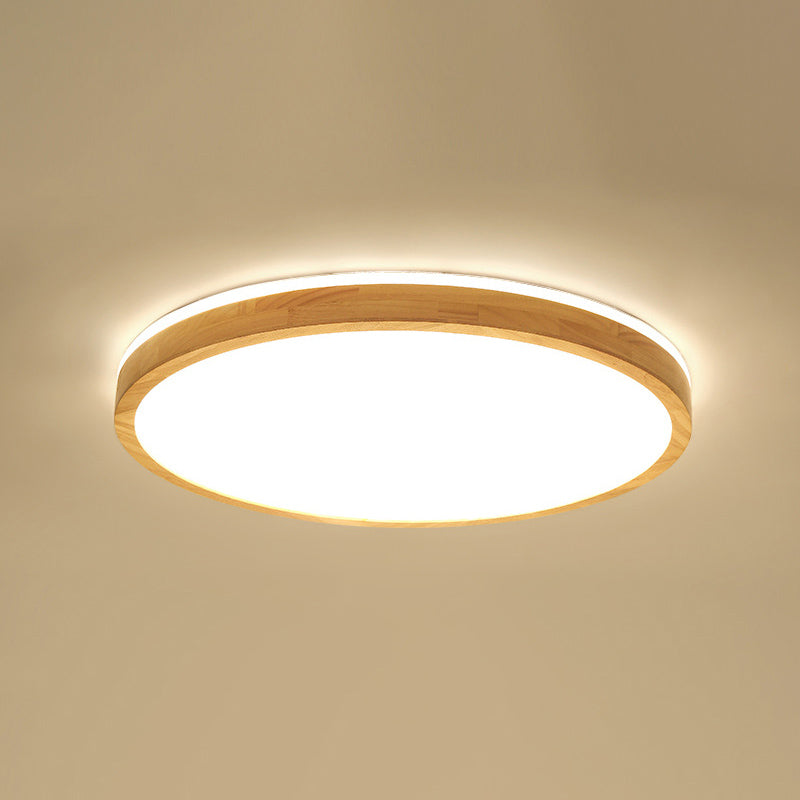 2.2 Inch Ultra-thin Round Wooden Ceiling Light Acrylic Shade Contemporary Minimalism Lighting Fixture for Bedroom