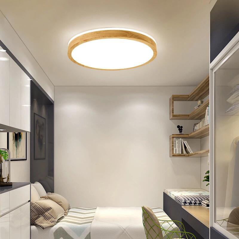 2.2 Inch Ultra-thin Round Wooden Ceiling Light Acrylic Shade Contemporary Minimalism Lighting Fixture for Bedroom