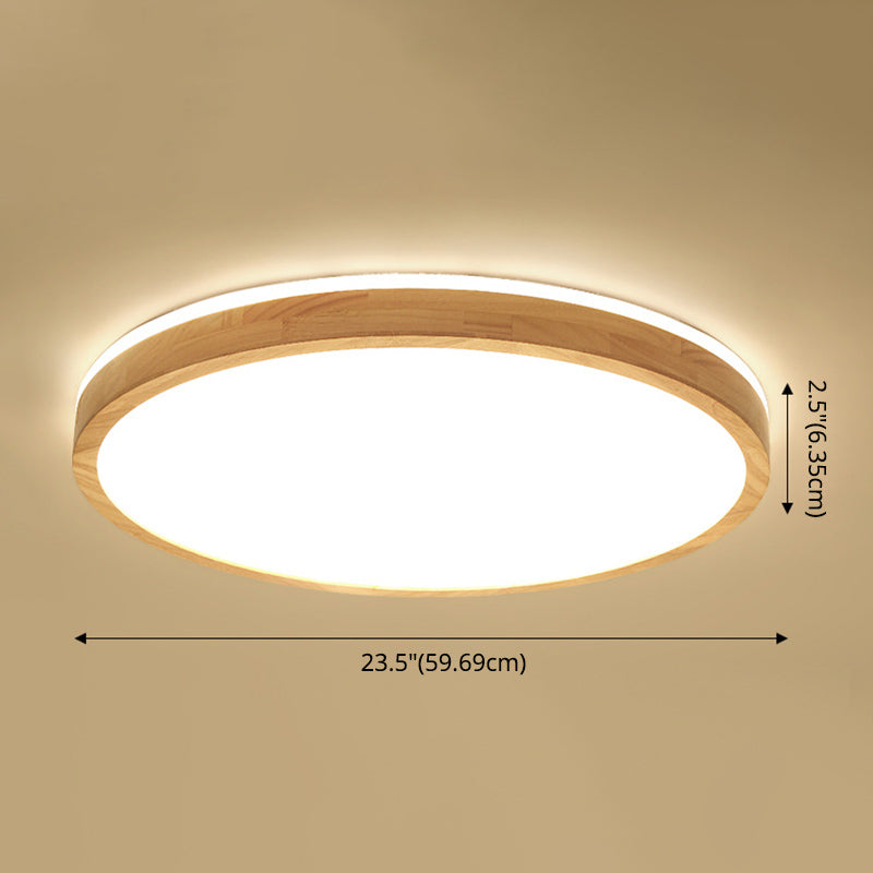 2.2 Inch Ultra-thin Round Wooden Ceiling Light Acrylic Shade Contemporary Minimalism Lighting Fixture for Bedroom
