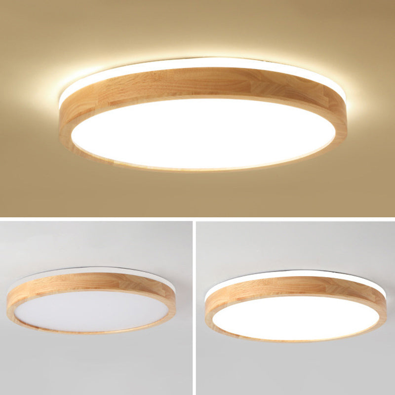 2.2 Inch Ultra-thin Round Wooden Ceiling Light Acrylic Shade Contemporary Minimalism Lighting Fixture for Bedroom