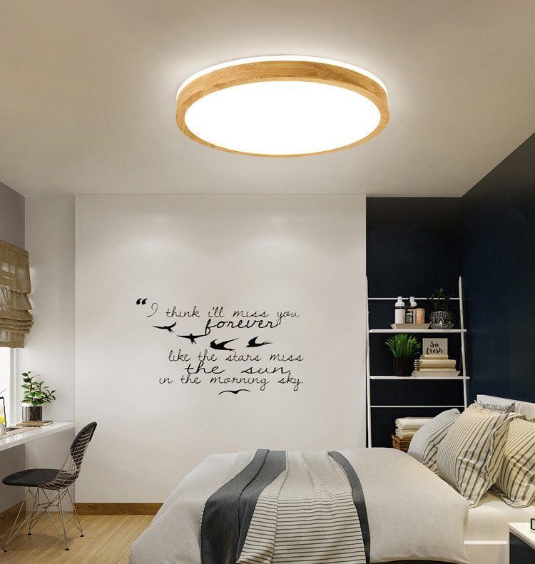 2.2 Inch Ultra-thin Round Wooden Ceiling Light Acrylic Shade Contemporary Minimalism Lighting Fixture for Bedroom