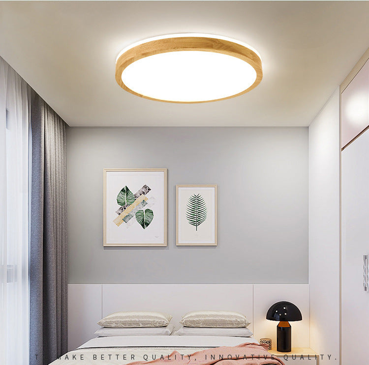 2.2 Inch Ultra-thin Round Wooden Ceiling Light Acrylic Shade Contemporary Minimalism Lighting Fixture for Bedroom