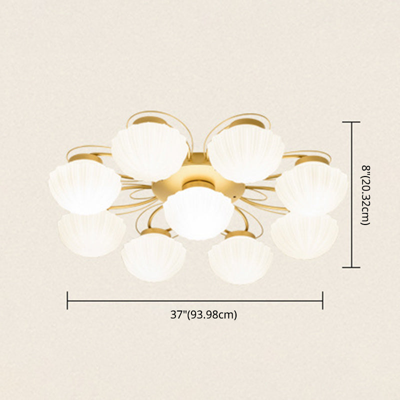 American Traditional Style Plafond Light Mount-Mount avec des coquillages en verre givré blanc Shade en or