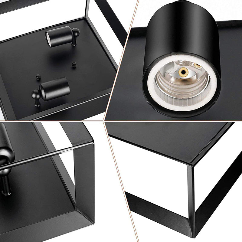 11.8" Wide Industrial Style Ceiling Light Fixture Black Wrought Iron Square Frame 2-Lights Flush Mount Lamp for Cafe Shop