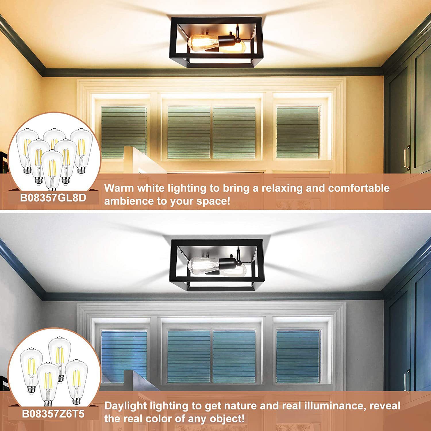 11.8" Wide Industrial Style Ceiling Light Fixture Black Wrought Iron Square Frame 2-Lights Flush Mount Lamp for Cafe Shop