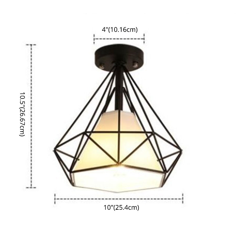 Marco de hierro en forma de diamante techo claro de tela blanca simplicidad mini accesorio de iluminación para corredor de balcón