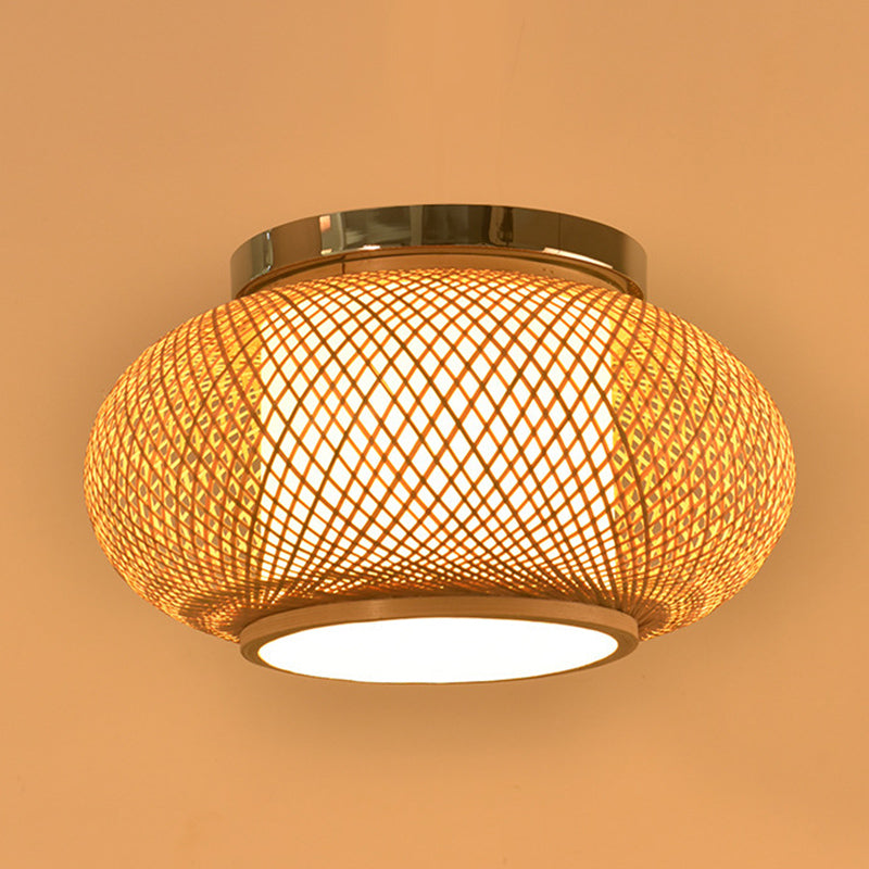 Rattangeflecht, Deckenleuchte im asiatischen Stil, Laternenform, 1 Licht, Restaurant-Hängeleuchte aus Holz