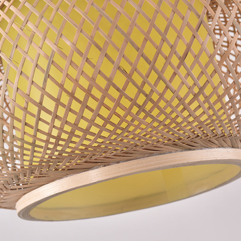 Rattangeflecht, Deckenleuchte im asiatischen Stil, Laternenform, 1 Licht, Restaurant-Hängeleuchte aus Holz