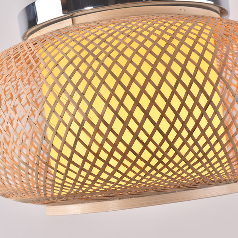 Rattangeflecht, Deckenleuchte im asiatischen Stil, Laternenform, 1 Licht, Restaurant-Hängeleuchte aus Holz