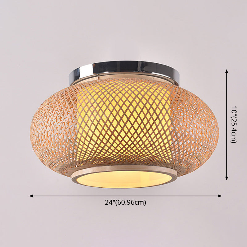 Rattangeflecht, Deckenleuchte im asiatischen Stil, Laternenform, 1 Licht, Restaurant-Hängeleuchte aus Holz