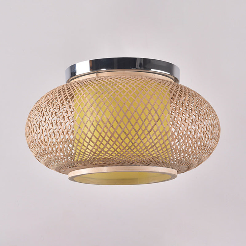 Rattangeflecht, Deckenleuchte im asiatischen Stil, Laternenform, 1 Licht, Restaurant-Hängeleuchte aus Holz