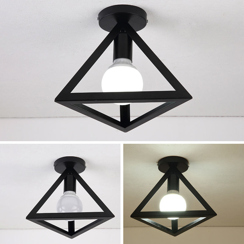 Marco geométrico de hierro forjado mini luz de techo de estilo jubilado de estilo industrial