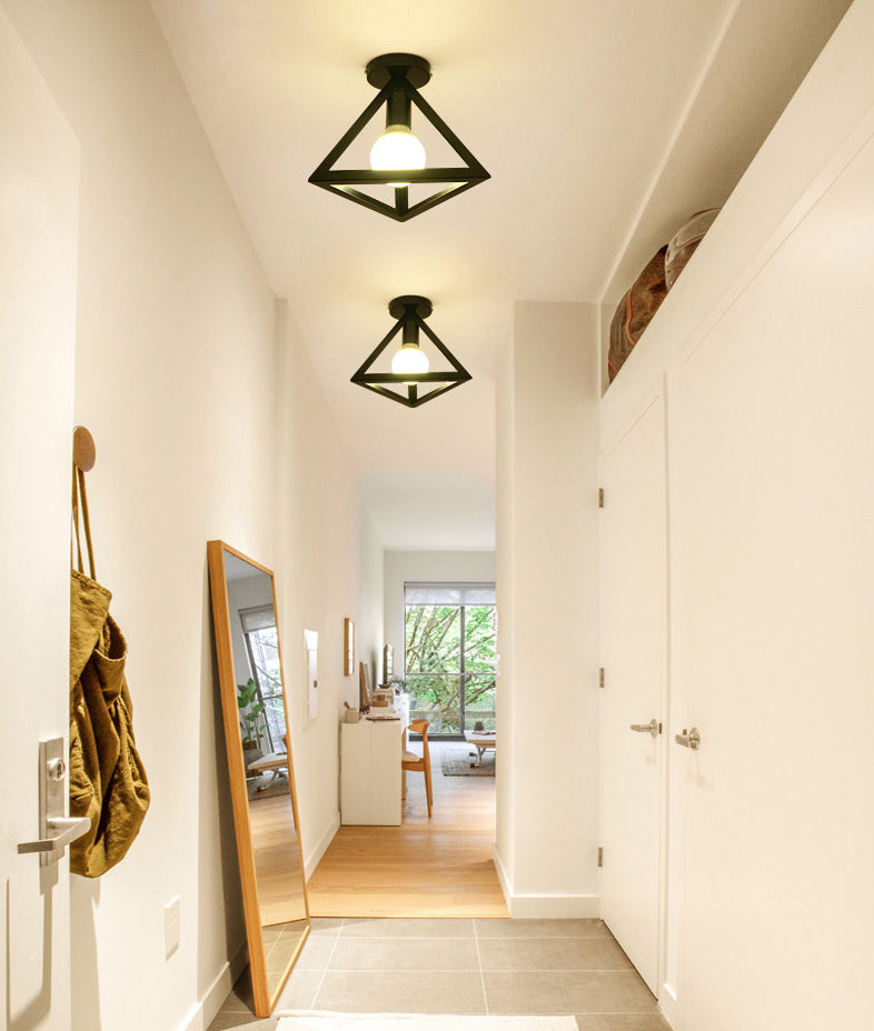 Marco geométrico de hierro forjado mini luz de techo de estilo jubilado de estilo industrial