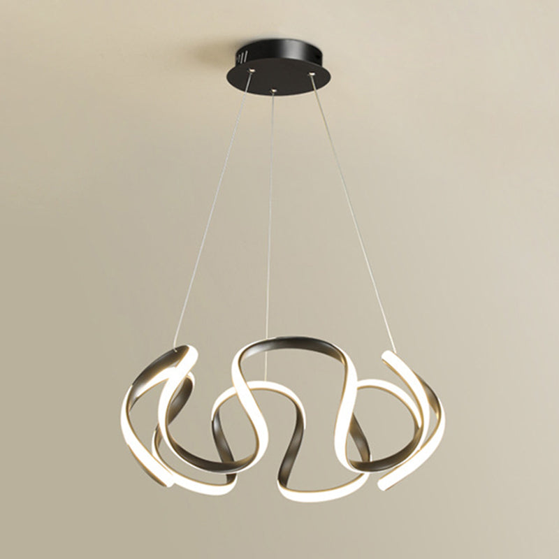 Adjustable Hanging Cord Chandelier Light Modern Simplicity Symmetrical Curves Metal Ceiling Pendant for Restaurant