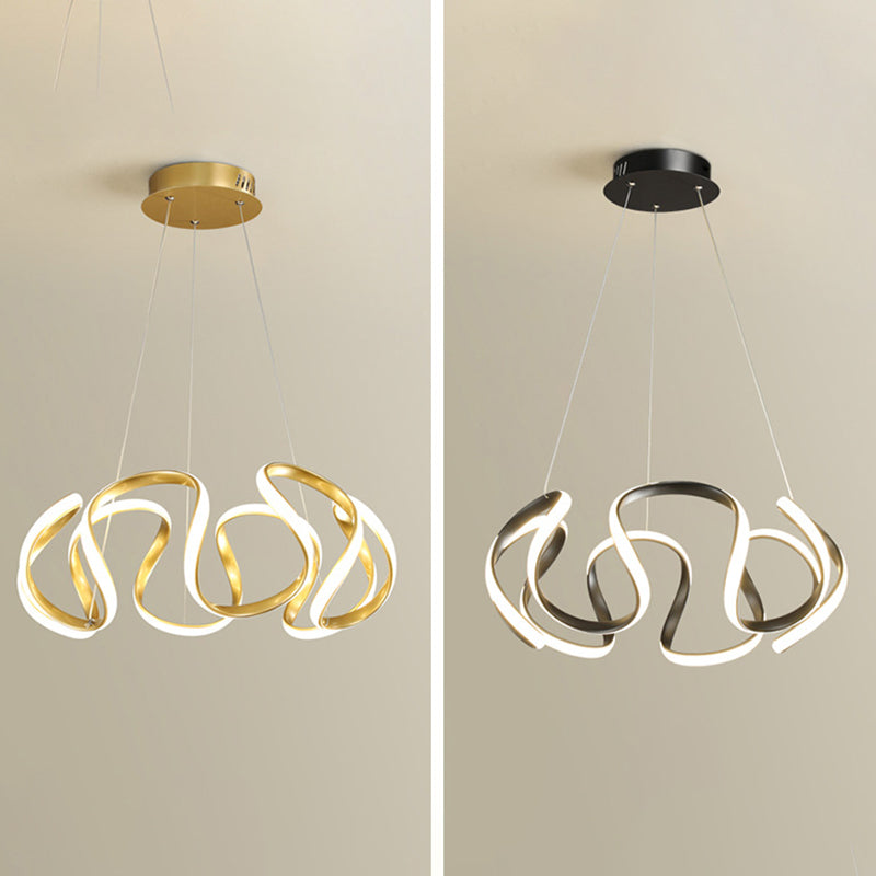 Adjustable Hanging Cord Chandelier Light Modern Simplicity Symmetrical Curves Metal Ceiling Pendant for Restaurant