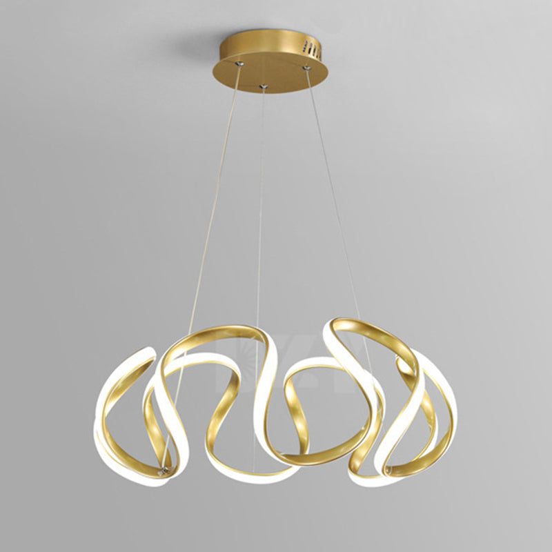 Adjustable Hanging Cord Chandelier Light Modern Simplicity Symmetrical Curves Metal Ceiling Pendant for Restaurant