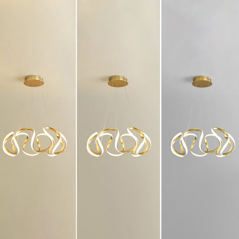 Adjustable Hanging Cord Chandelier Light Modern Simplicity Symmetrical Curves Metal Ceiling Pendant for Restaurant