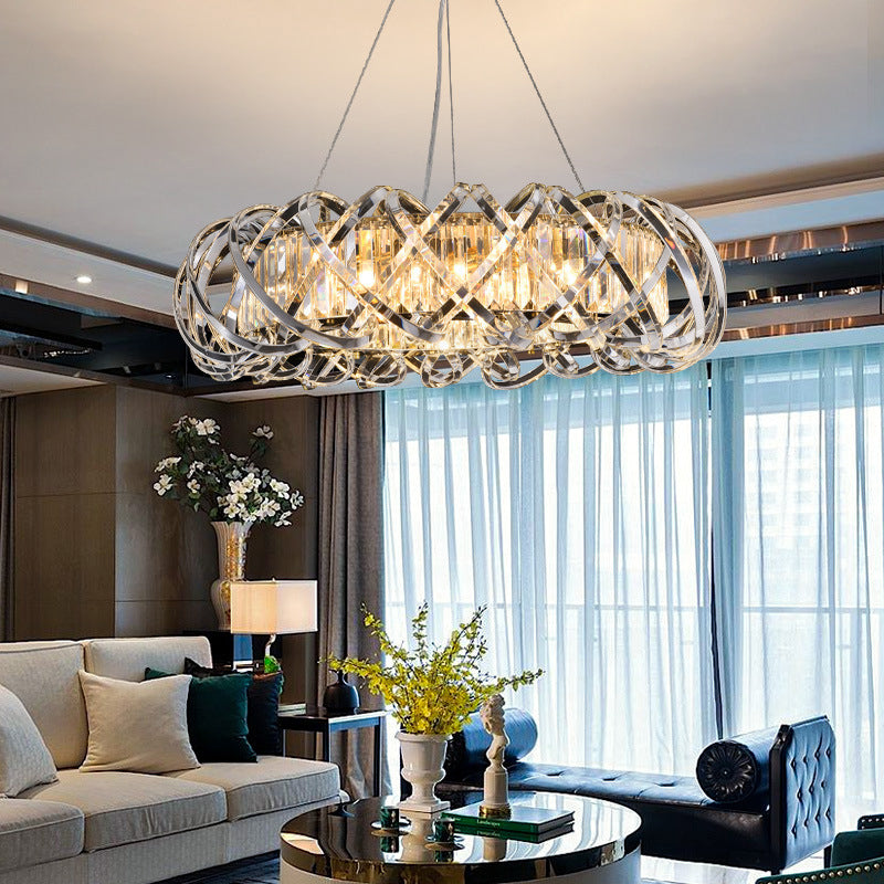 Postmodern Simplicity Geometric Hanging Chandelier Stainless Steel Suspension Lighting for Living Room