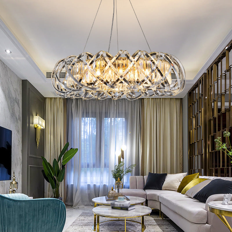 Postmodern Simplicity Geometric Hanging Chandelier Stainless Steel Suspension Lighting for Living Room