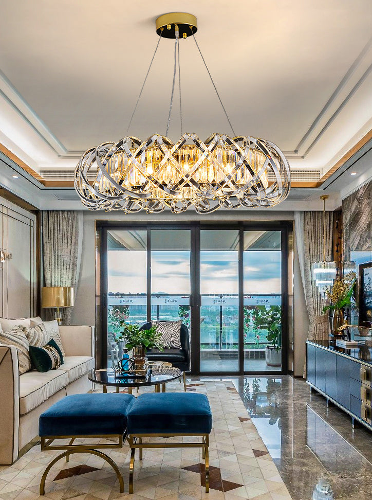 Postmodern Simplicity Geometric Hanging Chandelier Stainless Steel Suspension Lighting for Living Room