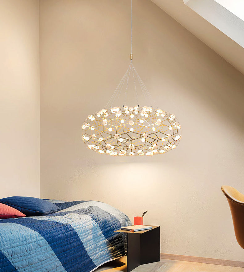 Modern Simplicity Oval Pendant Chandelier Metal Hanging Light Fixture for Coffee Shop