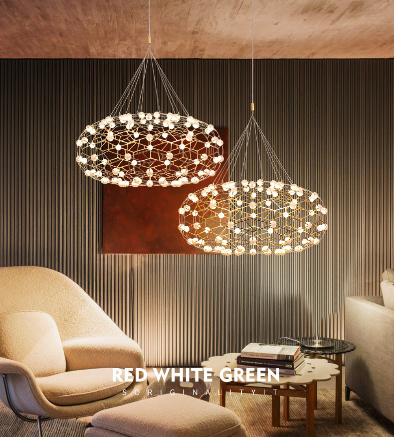 Modern Simplicity Oval Pendant Chandelier Metal Hanging Light Fixture for Coffee Shop