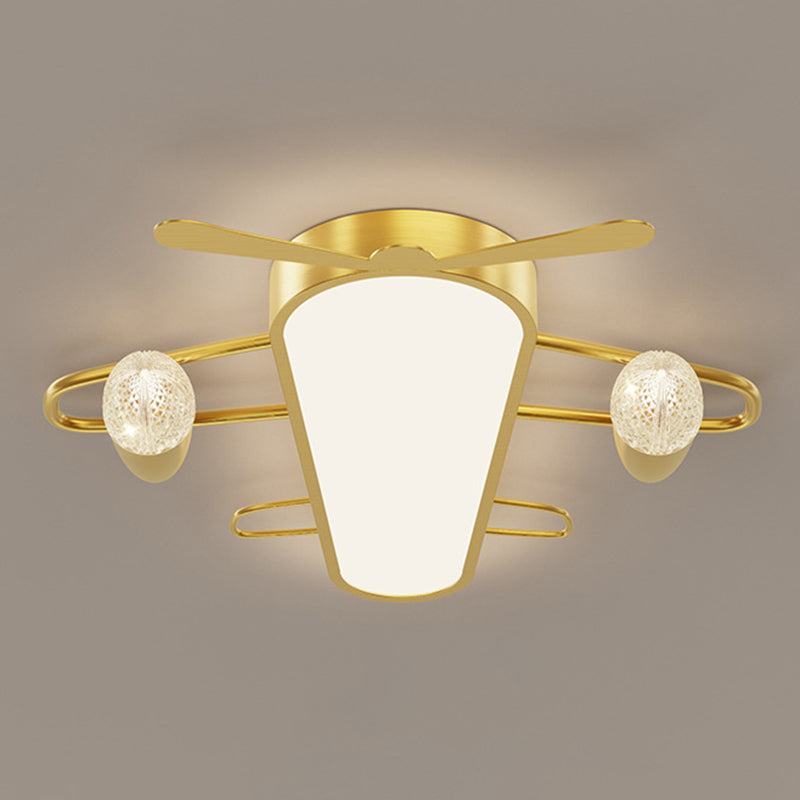 Modern Minimalist Aircraft Ceiling Flush Mount Light Gold Metal Living Room Flush Mount Lighting