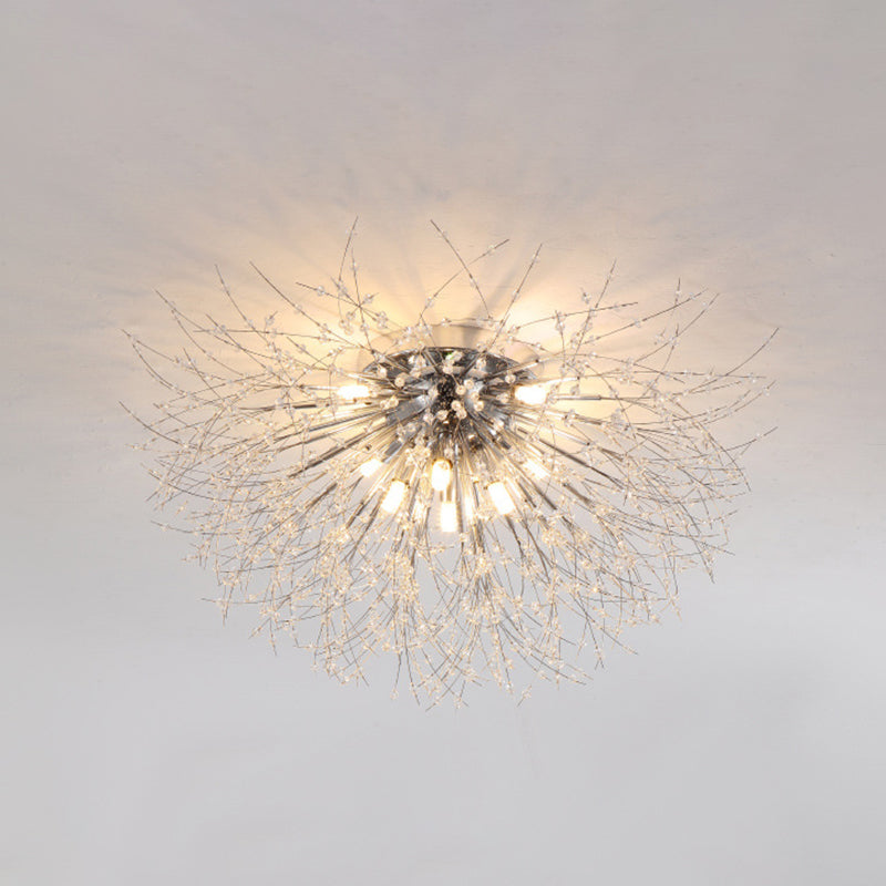 Diente de león Luz de montaje semi empotrada Decoración de cristal lujosa moderna Montaje empotrado en el techo para dormitorio