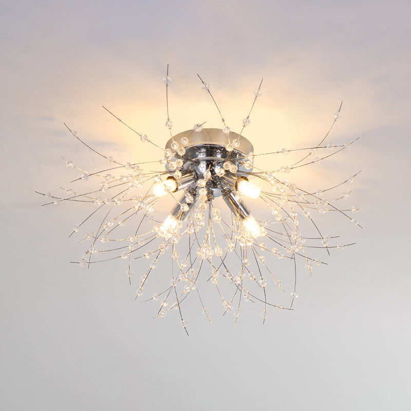 Diente de león Luz de montaje semi empotrada Decoración de cristal lujosa moderna Montaje empotrado en el techo para dormitorio