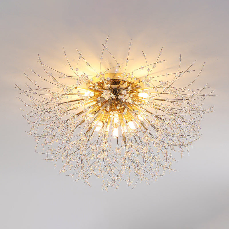 Diente de león Luz de montaje semi empotrada Decoración de cristal lujosa moderna Montaje empotrado en el techo para dormitorio