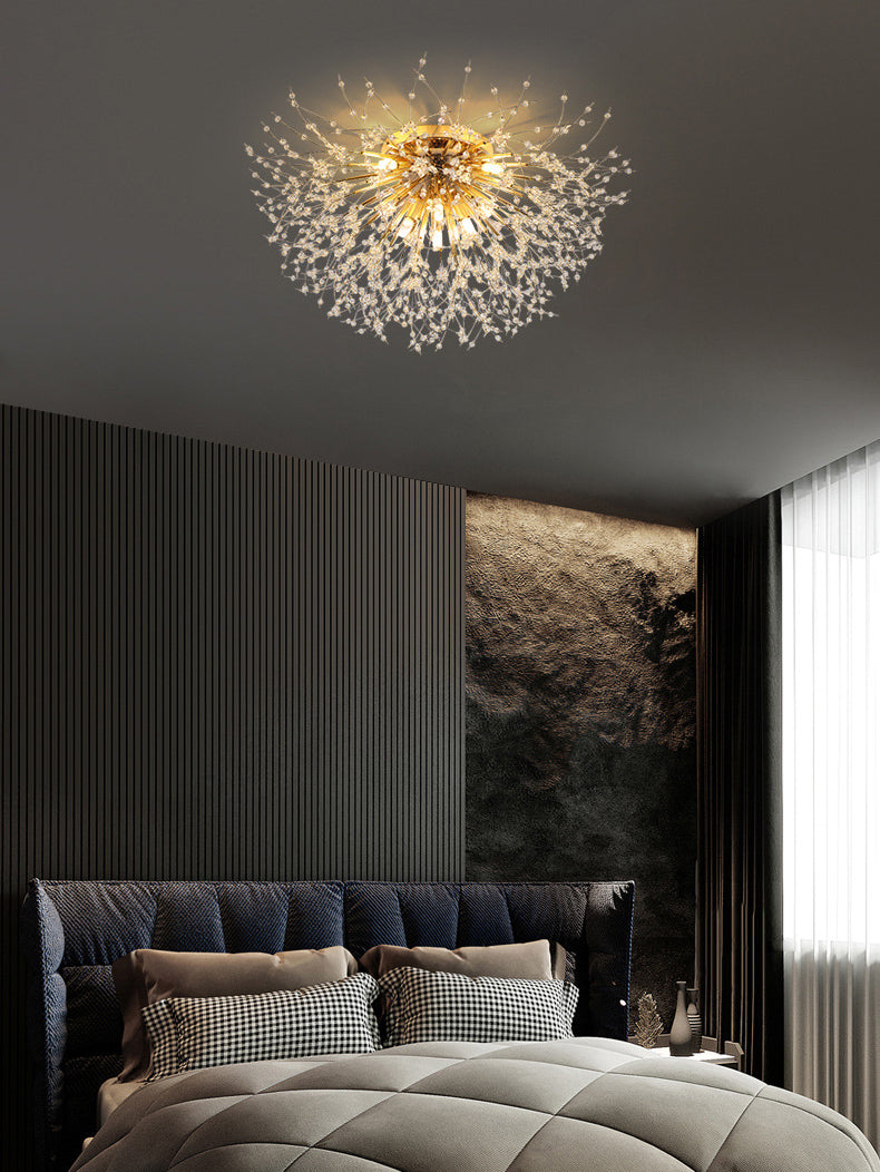 Diente de león Luz de montaje semi empotrada Decoración de cristal lujosa moderna Montaje empotrado en el techo para dormitorio