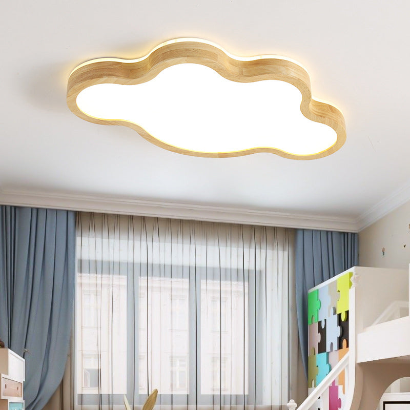 Nordic Style Wood Flush Mount Ceiling Lamp Cartoon Shape LED Flush Mount Lighting for Kids Bedroom