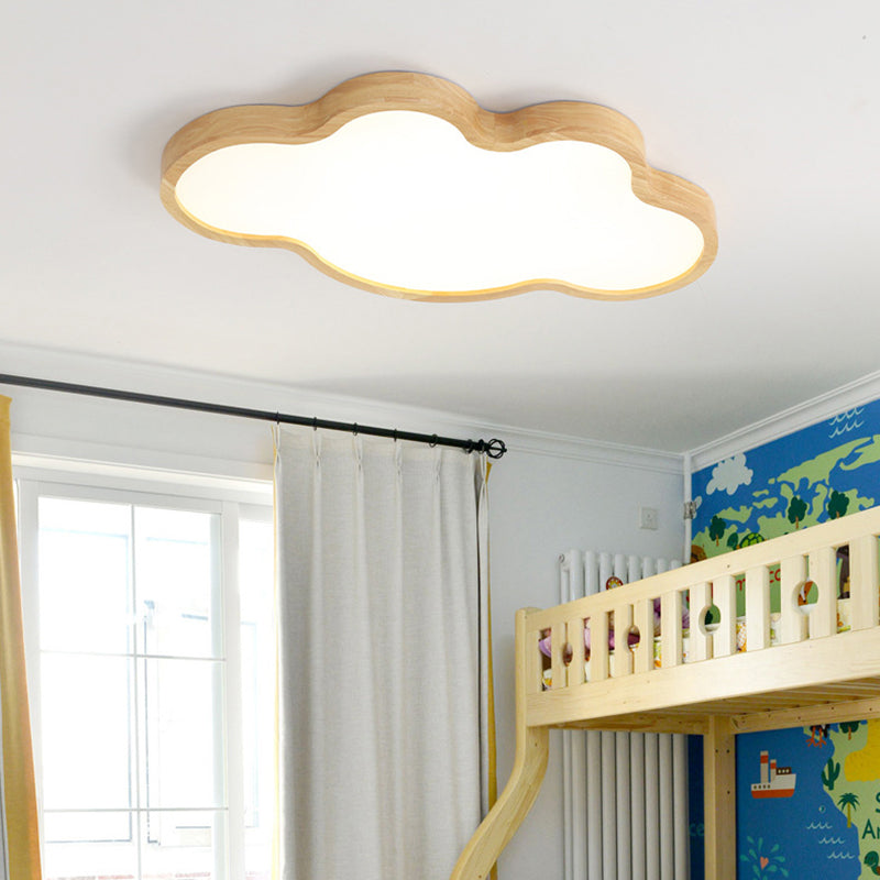 Nordic Style Wood Flush Mount Ceiling Lamp Cartoon Shape LED Flush Mount Lighting for Kids Bedroom