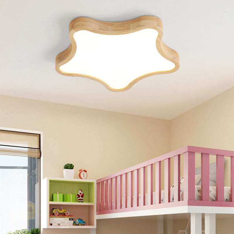 Nordic Style Wood Flush Mount Ceiling Lamp Cartoon Shape LED Flush Mount Lighting for Kids Bedroom
